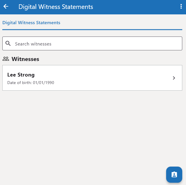 Witness list screen placeholder
